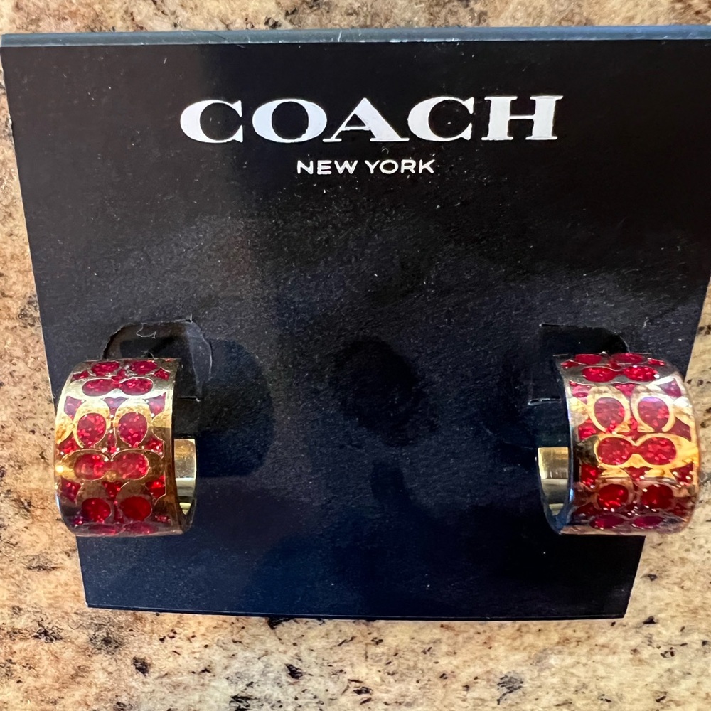 Coach Red and Gold Hoop Earrings